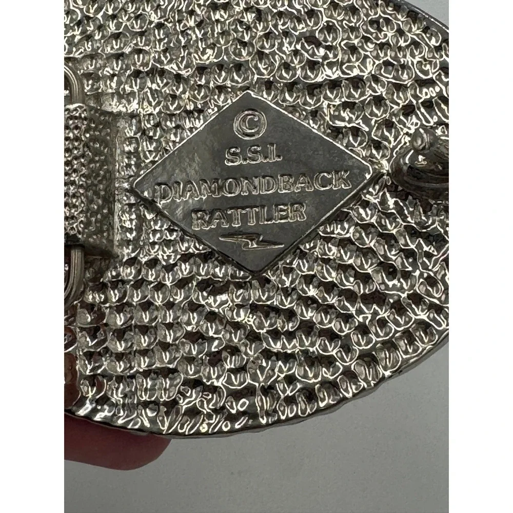 Vintage Western Eagle Feather Resin Belt Buckle Beaded Rope Edge Silver Tone